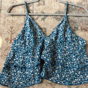 Blue Floral Ruffle Tank Crop